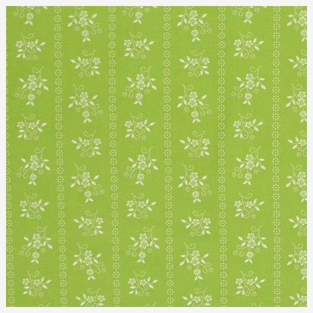 Baumwollsatin Blumen gestreift grün und weiß